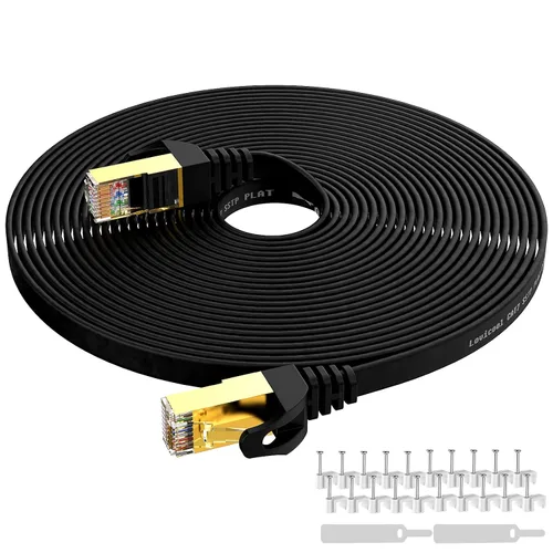 Vista 14 de Cable Ethernet Cat7 de 15 pies, cable de conexión plano de Internet CAT 7 para router, módem, juegos, concentrador, computadora, alta velocidad