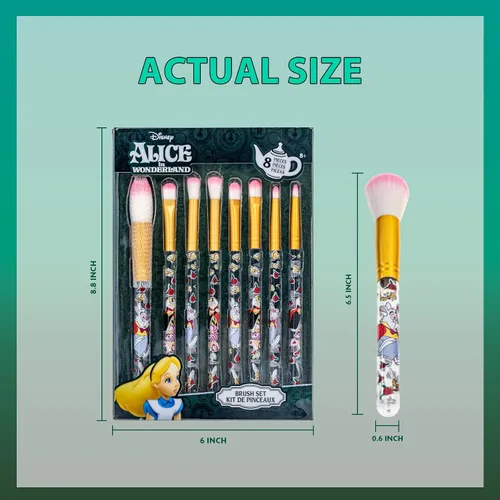 Vista 3 de Disney Alicia en el País de las Maravillas Juego de 8 brochas de maquillaje para sombra de ojos, iluminador, rubor, pelo suave, kit de maquillaje