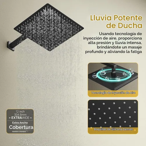 Vista 6 de Sistema de ducha de lluvia de 12 pulgadas, cabezal de ducha de lluvia Negro