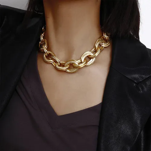 Vista 5 de Acedre Gargantilla gruesa cadena de eslabones cubanos dorados collares de eslabones dobles en O joyería punk hip-hop para mujeres y niñas