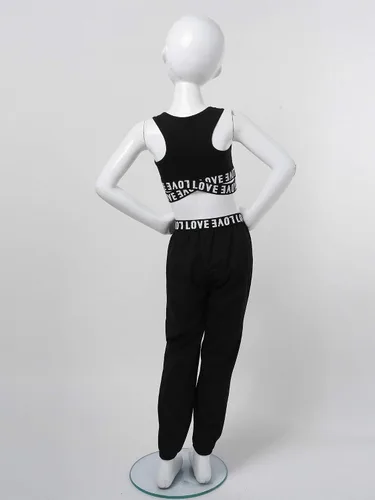 Vista 5 de dPois Conjunto de brasier deportivo de hip hop para niñas y niñas, con pantalones atléticos, pantalones de calle