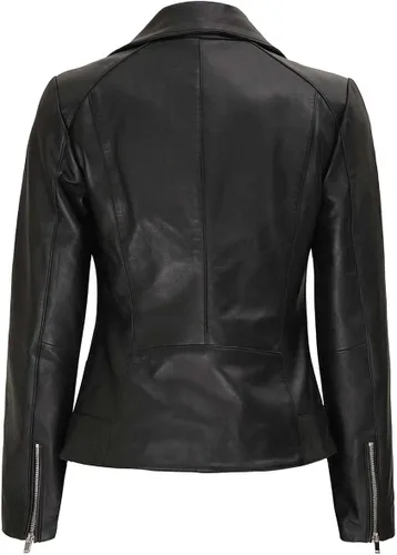 Vista 3 de Decrum Leather Jackets For Women Motorcycle Style Asymmetrical Real Lambskin Leather Jacket Womens