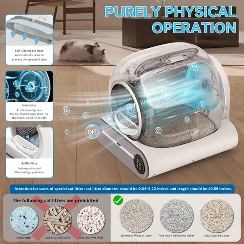 Vista 5 de SUANPOT Caja de arena para gatos autolimpiante, caja de robot automática para múltiples gatos, autolimpieza inteligente con protección de seguridad