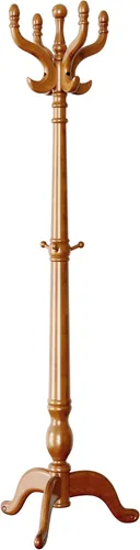 Vista 3 de Perchero independiente con 15 ganchos de metal, perchero de madera, árbol de abrigo resistente con base triangular resistente, carga de 200 libras