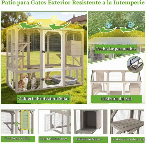 Vista 3 de PetsCosset Catio - Recintos para gatos al aire libre, casa grande para gatos de 4 pisos para ventana interior y exterior, catio exterior de madera