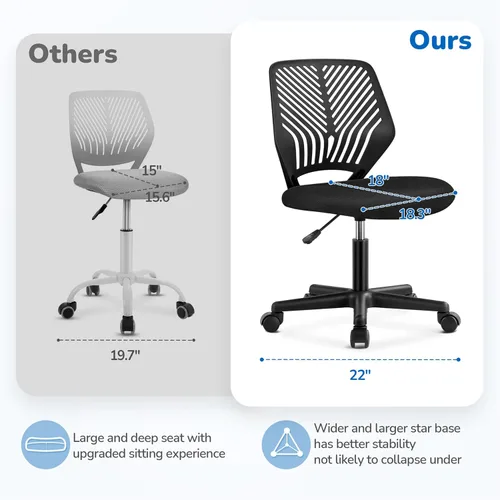 Vista 5 de Topeakmart Silla de oficina sin brazos, silla de estudio de computadora giratoria ajustable de malla para espacios pequeños, color negro