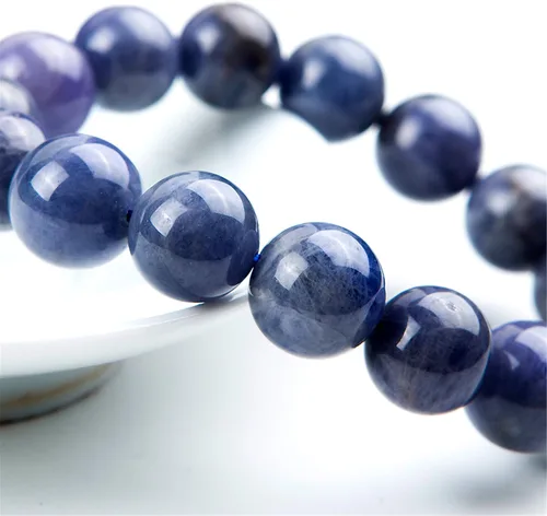 Vista 3 de Precious Blue Natural Tanzanite Gemstone Big Round Crystal Bead Stretch Bracelet 0.531in