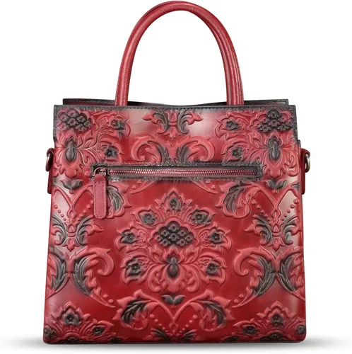Vista 4 de Monederos y bolsos de cuero genuino para mujer, bolso de mano de cuero con relieve vintage para mujer, bolso cruzado de hombro, bolsas de mano