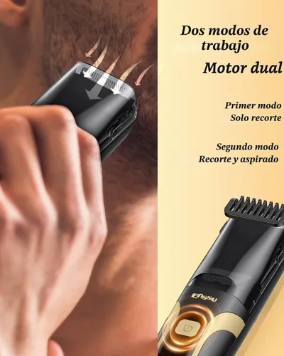 Vista 5 de Recortadora de barba al vacío para hombres USB-C recargable, recortadora de Negro