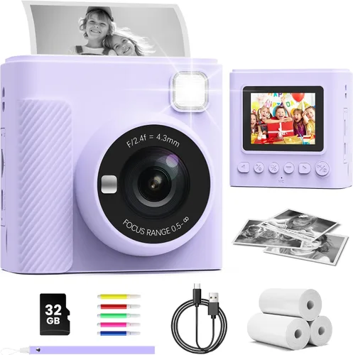 Vista 8 de TIATUA Cámara de Impresión Instantánea para Niños, Regalos de Navidad y Cumpleaños para Niñas y Niños, Cámara Digital de Video HD 1080P para Niños