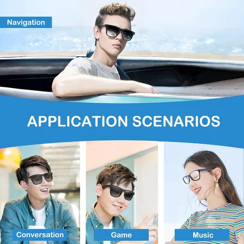 Vista 2 de Lentes de audio inteligentes, lentes de sol polarizados con Bluetooth, micrófono y altavoz integrados, asistente de voz, Bluetooth 5.0, gafas de sol