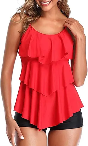 Vista 2 de JJHAEVDY Traje de baño de 2 piezas con tirantes ajustables para mujer, cintura alta, espalda descubierta, fluido, con almohadilla