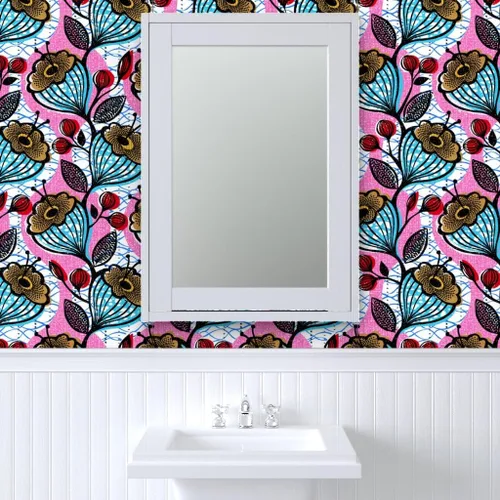 Vista 9 de Muestras de papel tapiz para despegar y pegar, impresiones florales africanas, flores, arte étnico de África, inspirado en Memphis, impresión