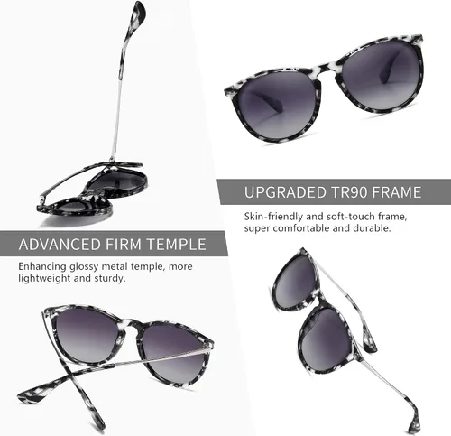 Vista 4 de SUNGAIT Gafas de sol redondas vintage para mujeres y hombres, estilo clásico retro