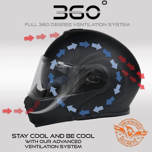 Vista 4 de Milwaukee Helmets MPH9812DOT - Casco modular de motocicleta con visera abatible, color negro plano, pequeño
