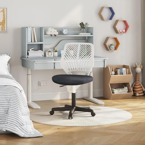 Vista 6 de Topeakmart - Silla de escritorio pequeña sin brazos, altura giratoria ajustable, color gris oscuro