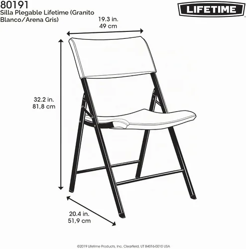 Vista 3 de LIFETIME 80191 Silla plegable comercial ligera, granito blanco con marco gris, paquete de 4