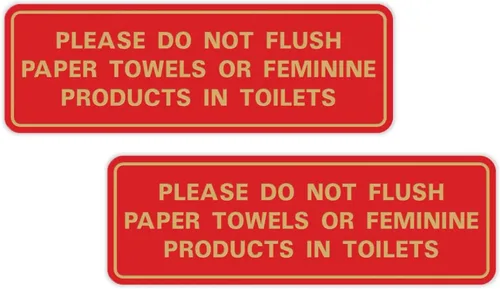 Vista 40 de All Quality Estándar Please Do Not Flush Toallas de papel o productos femeninos en inodoros puerta o pared Letrero Negro - Pequeño (1 paquete)