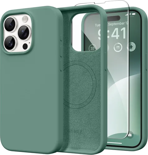 Vista 111 de GONEZ Funda magnética para iPhone 14, compatible con Magsafe, con protector de pantalla + protector de cámara, forro de microfibra antiarañazos
