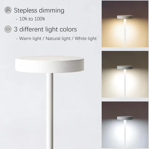 Vista 2 de Paquete de 2 Lámparas de Mesa Recargables Inalámbricas, 3 Temperaturas de Color y Regulable, IP54 Impermeable Operada por Batería, Luz LED Portátil