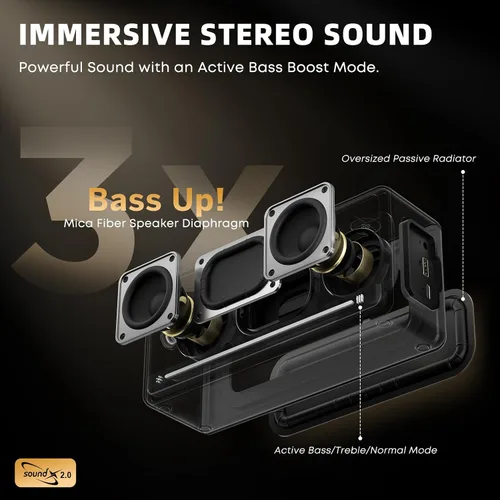Vista 8 de Altavoces Bluetooth portátiles de 40 W, IP67 impermeable inalámbrico resistente con graves adicionales activos, entrada AUX/USB, Bluetooth 5.3