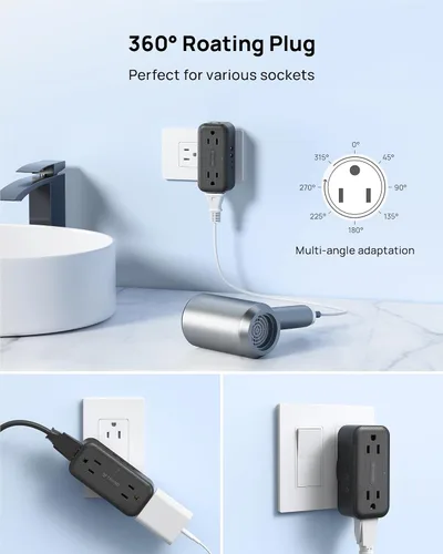 Vista 4 de TROND 360 - Extensor de salida giratorio con 4 puertos USB, color negro