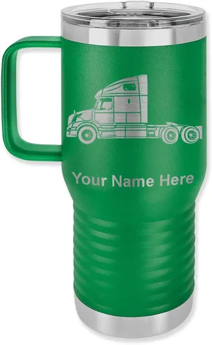 Vista 8 de LaserGram Taza de café aislada al vacío de 15 onzas, cabina de camión, grabado personalizado incluido (negro)