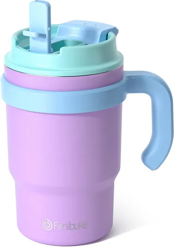 Vista 9 de Fimibuke Taza térmica para niños con asa y pajita - 16 oz Vaso a prueba de fugas para niños pequeños con tapa 2-en-1 de sorbo/trago, sin BPA