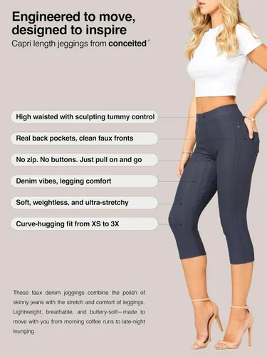 Vista 2 de Conceited Jeggings para mujer con bolsillos, cintura alta, control de abdomen, talla regular y grande