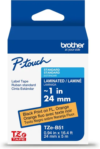 Vista 25 de Brother - Cinta laminada Negro sobre Amarillo, 24 mm Empaquetado al menudeo, Negro sobre blanco