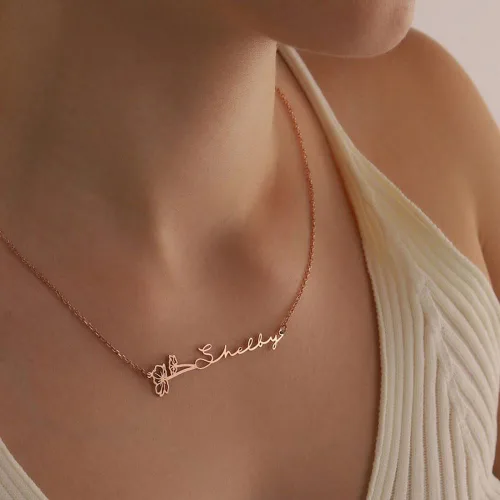 Vista 4 de TRANGEL Custom Birth Flower Name Necklace Personalized 18K Gold Plated Birth Month Flower Necklace Dainty Floral Pendant Jewelry Mothers Birthday