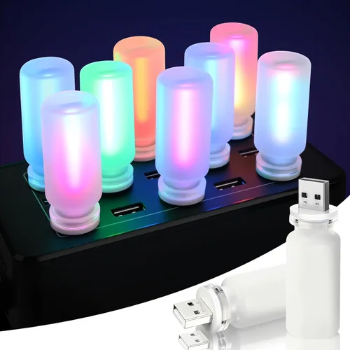 Vista 8 de 2 PCS Luces Ambientales USB Azules para Interior del Automóvil, Control Táctil Brillo Ajustable Enchufables Botella de Vidrio Retro Luces Nocturnas