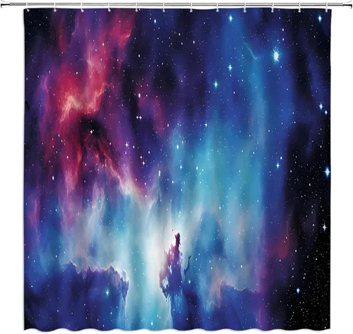 Vista 5 de Cortina de ducha de luna llena, paisaje nocturno del océano, agua de mar, superluna, astronomía, tela negra, juego de decoración de baño, incluye