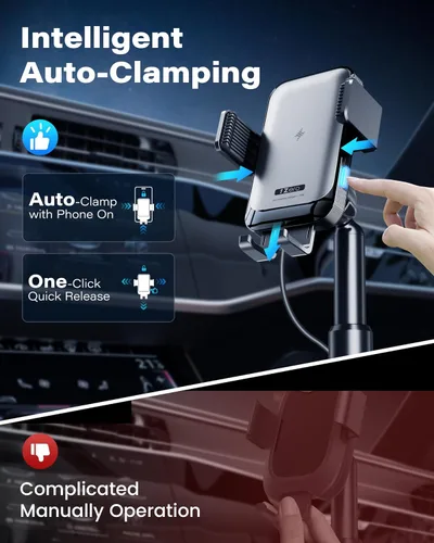 Vista 2 de 1Zero Cargador inalámbrico de auto con sujeción automática, soporte de teléfono resistente de 15 W, carga rápida para iPhone 16 15 Pro Max Plus 14