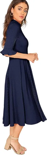 Vista 3 de Verdusa - Vestido elegante largo y de punto acanalado con mangas acampanadas para mujer, largo hasta por debajo de las rodillas