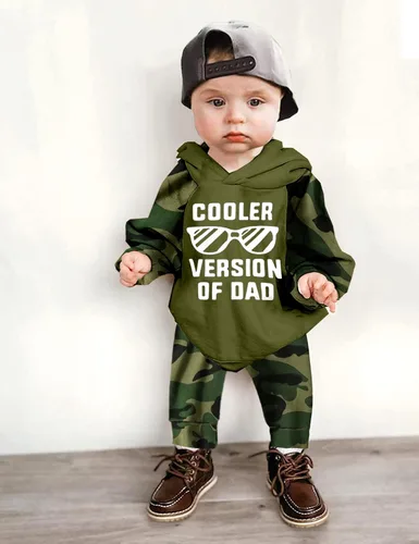 Vista 3 de Ropa de bebé niño suéter con capucha pantalones de bebé 2 piezas conjunto de ropa de regalo