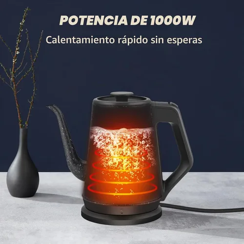 Vista 5 de Hervidor eléctrico de cuello de cisne 1L, 1000 W, acero inoxidable Negro clásico