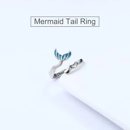 Vista 3 de Anillo de cola de sirena de plata de ley 925 con cola de delfín para mujer Metal circonita