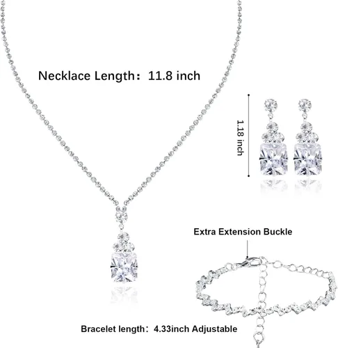 Vista 3 de CAVETEE Conjunto de joyas para mujer, collar con colgante de novia de cristal y pulsera para mujer