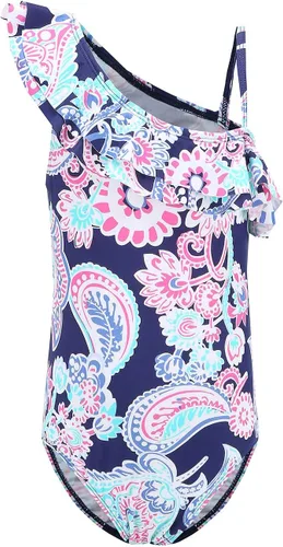 Vista 10 de Trajes de baño de una pieza para niñas, traje de baño con volantes de un hombro Bandera estadounidense 06