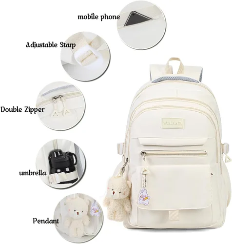 Vista 7 de Mochila PRLINJSK para niñas, mochila para estudiantes de universidad, secundaria y primaria, linda mochila estética para adolescentes y mujeres