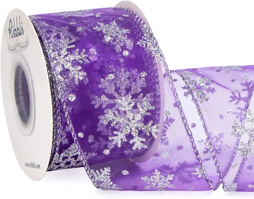 Vista 15 de Ribbli Cinta con alambre de purpurina de copo de nieve, organza dorada transparente con patrón de copo de nieve con purpurina dorada y borde