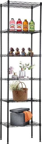 Vista 30 de FDW Estante de metal ajustable de 5 niveles con ruedas, capacidad de 250 libras, fácil montaje, ideal para espacios pequeños Negro