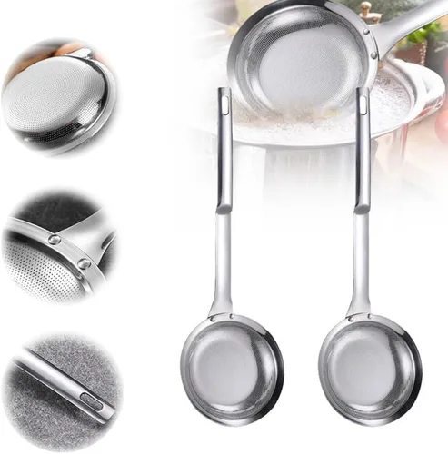 Vista 11 de Colador de acero inoxidable de malla fina, colador de malla fina de acero inoxidable mejorado 2024, colador de alimentos de mango largo para cocina