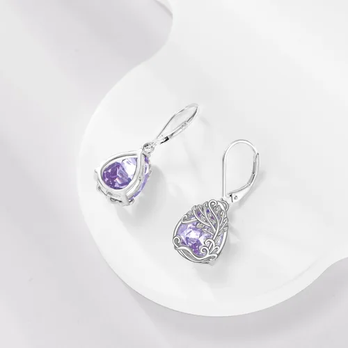Vista 256 de Aretes colgantes con forma de lágrima de filigrana de piedra lunar de plata de ley 925 con cierre de palanca para mujer, regalos de joyería