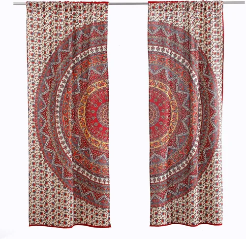 Vista 2 de Popular Handicrafts Paneles de cortina indios hippie bohemio hermoso elefante mandala blanco roto rojo