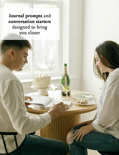 Vista 3 de Diario de matrimonio para parejas: recuerdo guiado con indicaciones del diario e iniciadores de conversación, regalo de boda de tapa dura de lino