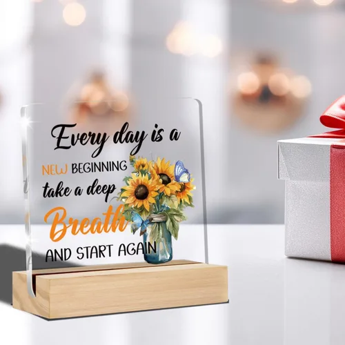 Vista 3 de Regalos inspiradores para mujeres y hombres, girasol, decoración del hogar, citas positivas, escritorio de oficina, letreros decorativos, placas