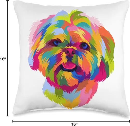 Vista 4 de Cute Pop Art Shih Tzu Gifts Men Women Almohada colorida para el propietario del cachorro de Shih Tzu con retrato de Shih Tzu, 16 x 16 pulgadas