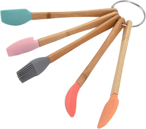 Vista 4 de Juego de herramientas para hornear, 5 piezas de utensilios de silicona duraderos para hornear con mango para pasteles, pan, galletas, mousse
